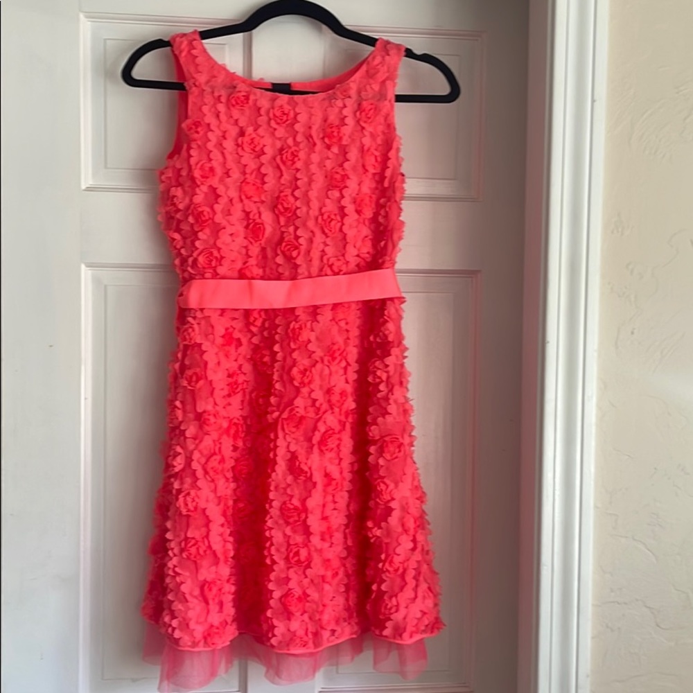Childrens Coral Dress ruffles/flower designXL/12